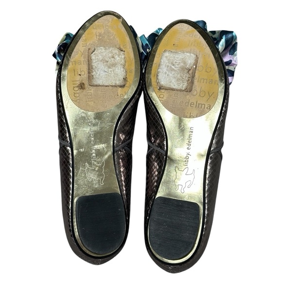 Libby Edelman Kendra Snake Print Pewter Peep Toe Bow Flats Women’s 8.5 Slip On - Picture 7 of 10